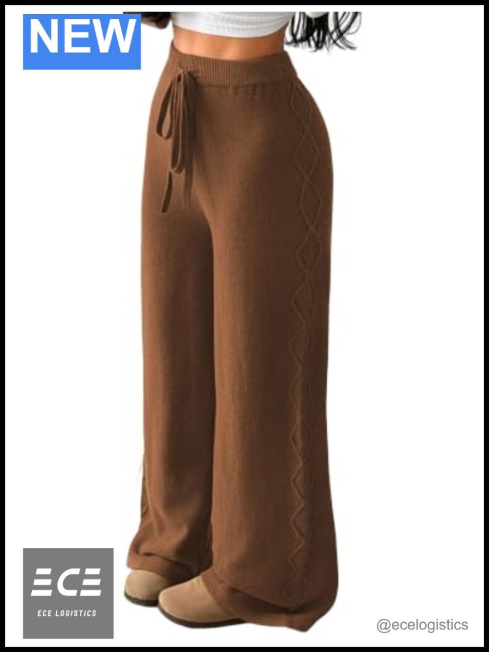 High Waisted Wide Leg Knit Sweater Lounge Pants Drawstring